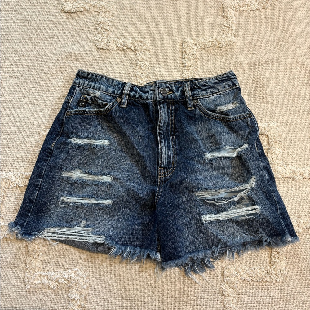 KanCan Dark Blue Distressed Jean Shorts